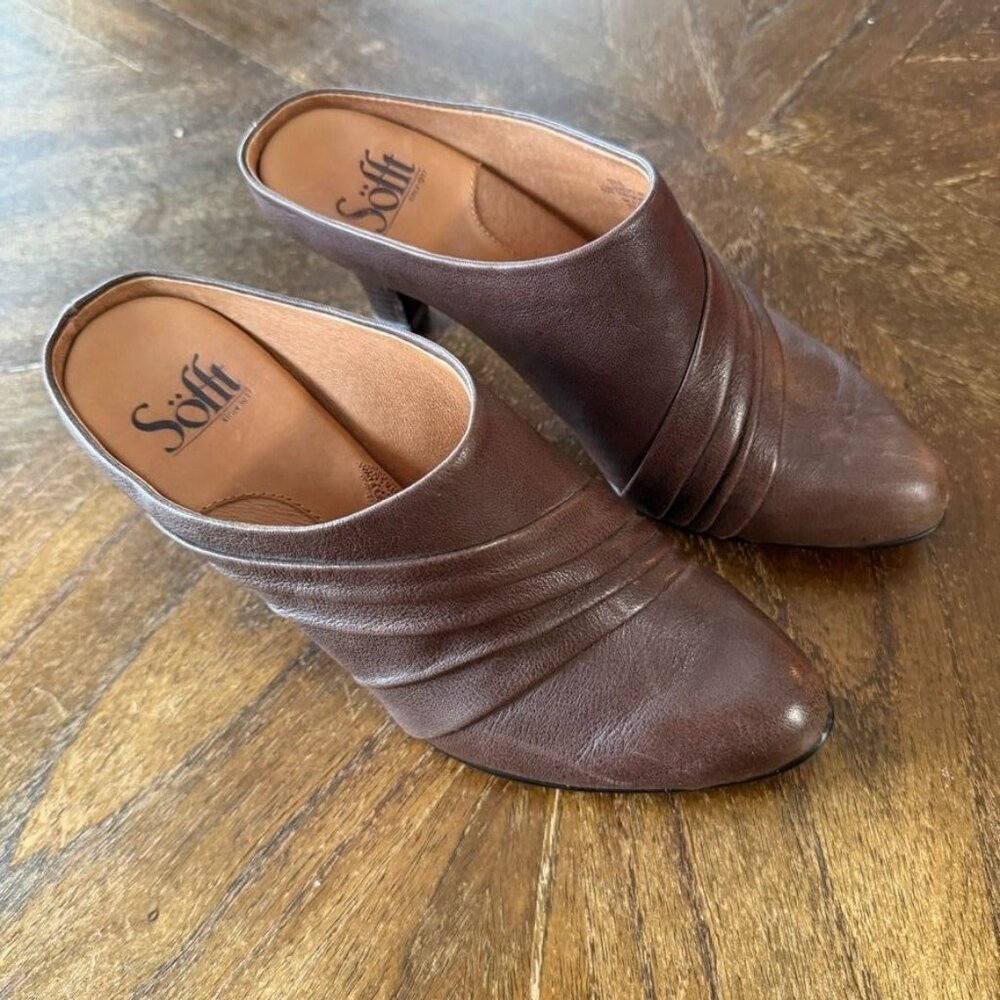 Sofft Mules Women’s 6.5 M Candis Brown Leather Casual Heeled Round Toe